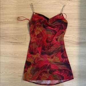 Chic Red and Black Mini Dress with Gold Accents